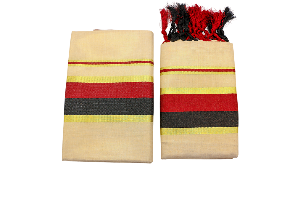 Red and black Tissue Set Mundu