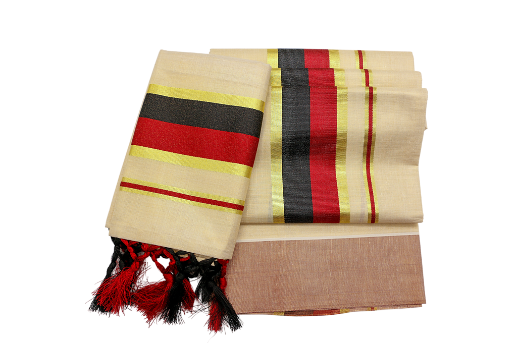 Red and black Tissue Set Mundu