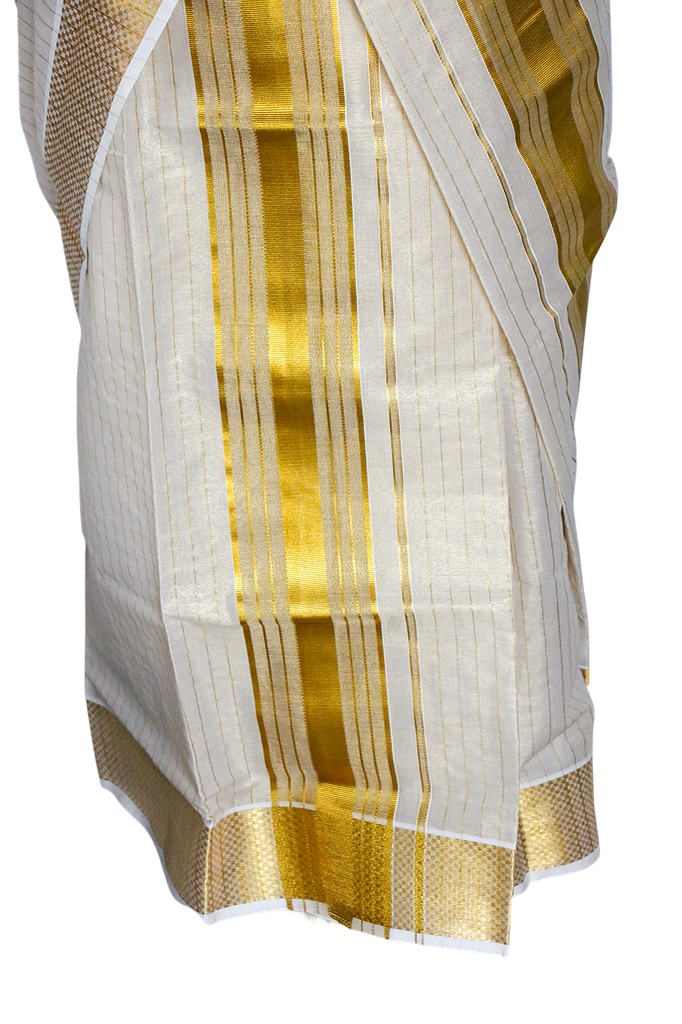 White fabric with gold stripes on a white background