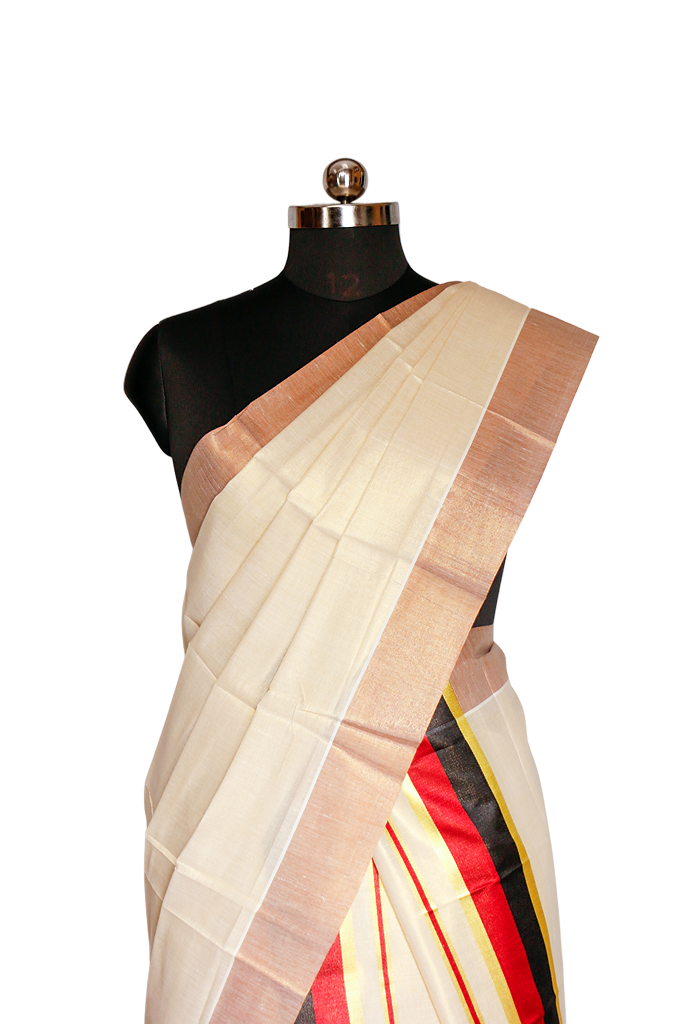 Red and black Tissue Set Mundu