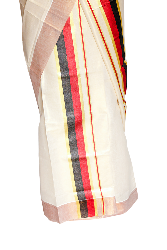 Red and black Tissue Set Mundu