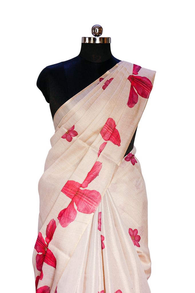 Pink Sunflower Tissue Saree