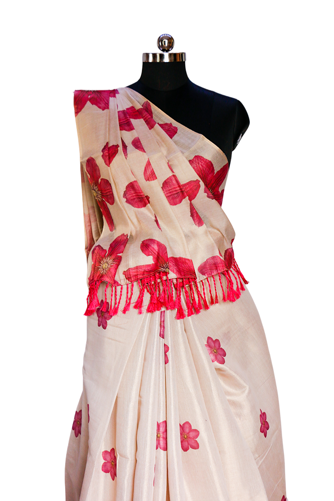 Pink Sunflower Tissue Saree