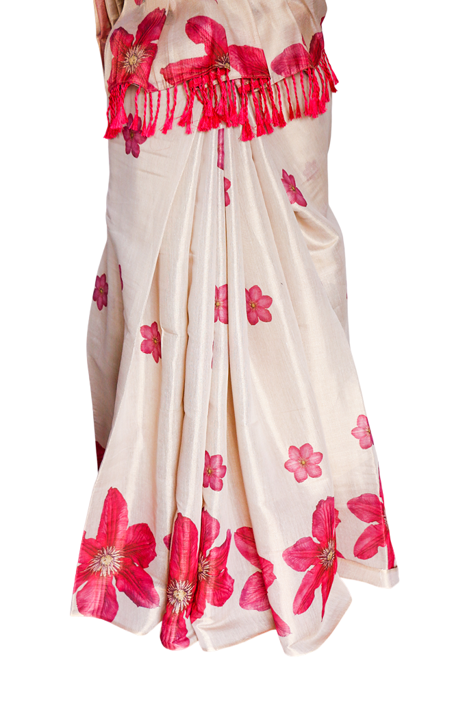 Pink Sunflower Tissue Saree