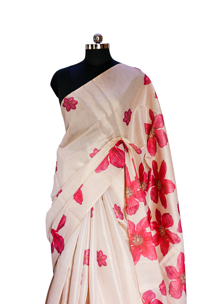 Pink Sunflower Tissue Saree