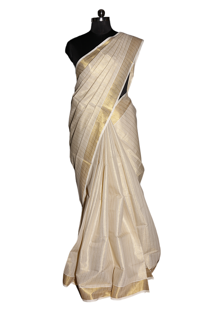Striped Kerala Traditional Tissue Kasavu Saree