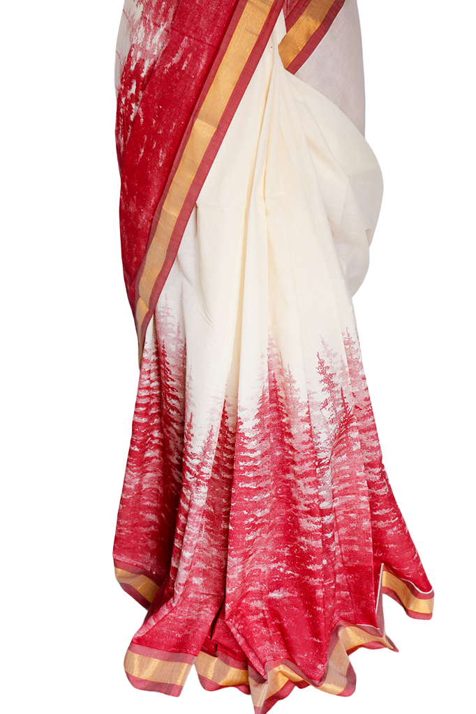 Tie & Dye Kerala Style Cotton Kasavu Saree.(Maroon)