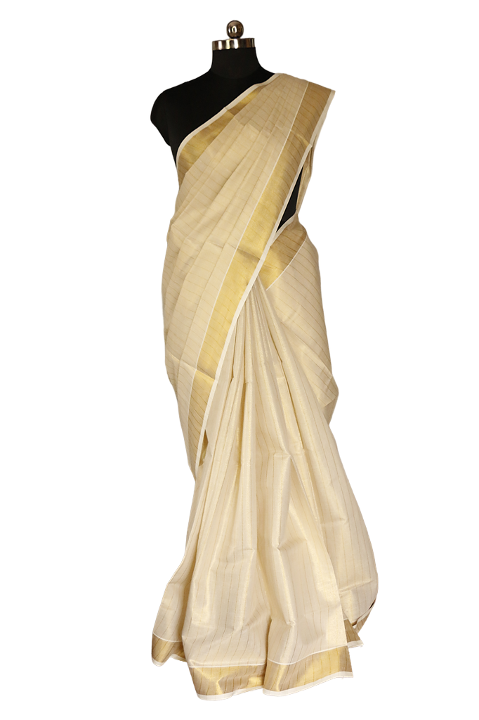 Striped Kerala Traditional Tissue Kasavu Saree