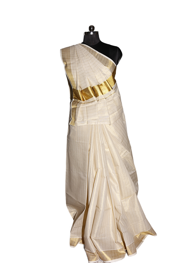 Striped Kerala Traditional Tissue Kasavu Saree