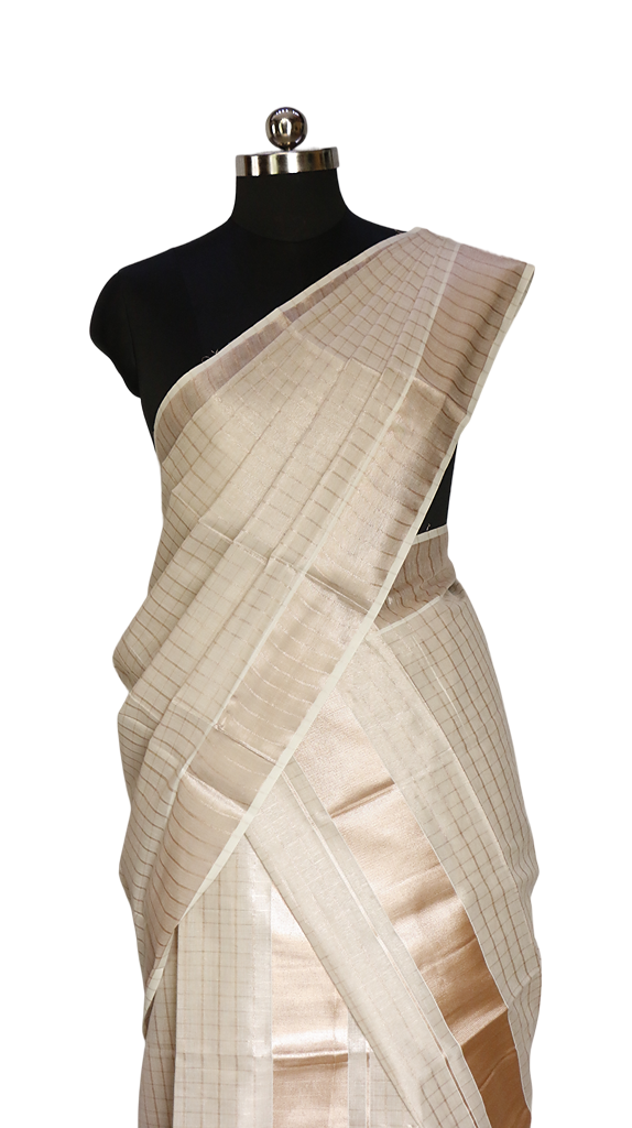 Kerala Style Copper Checked Tissue Set Mundu