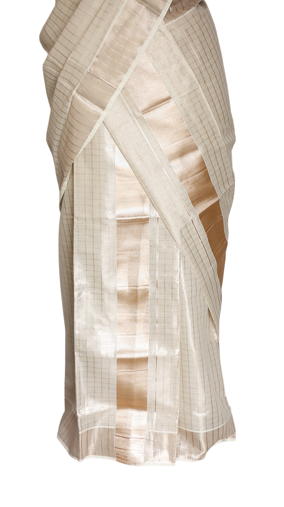 Kerala Style Copper Checked Tissue Set Mundu