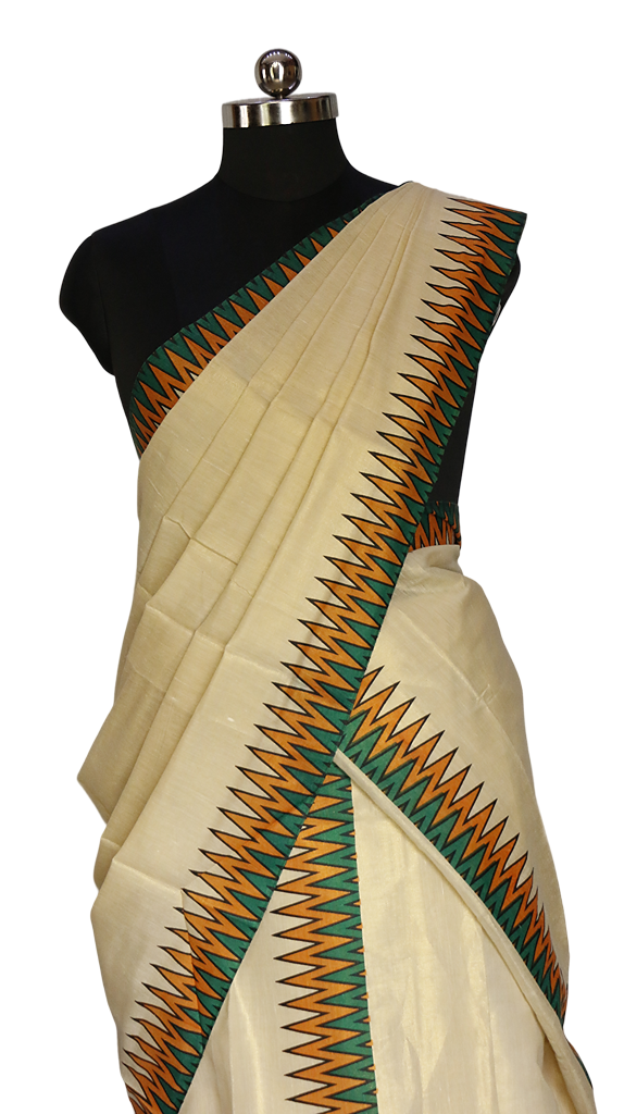 Zig Zag Print Kerala Traditional Tissue Set mundu.