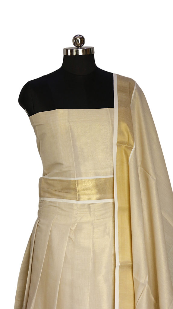 Tie & Dye Digital Print Kerala Tissue Dhavani Set (Green)