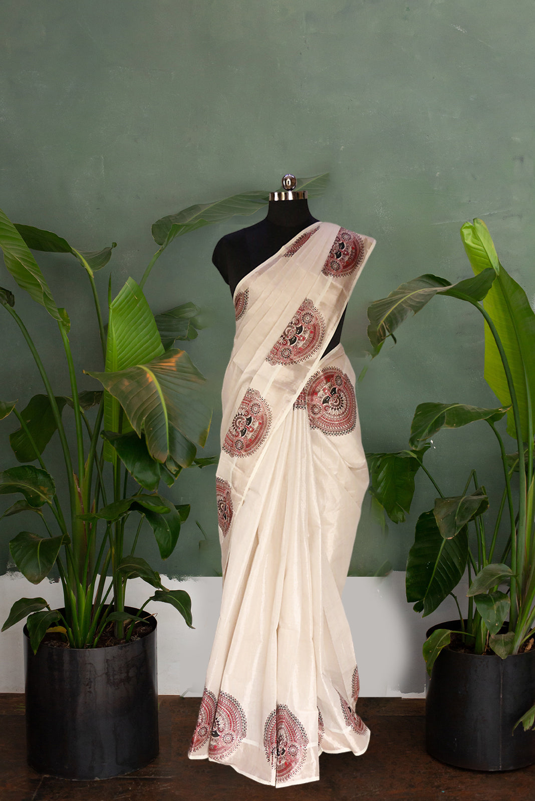 Theyyam Print Copper Tissue Kasavu Saree