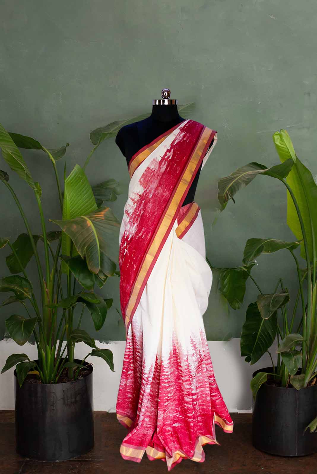 Tie & Dye Kerala Style Cotton Kasavu Saree.(Maroon)