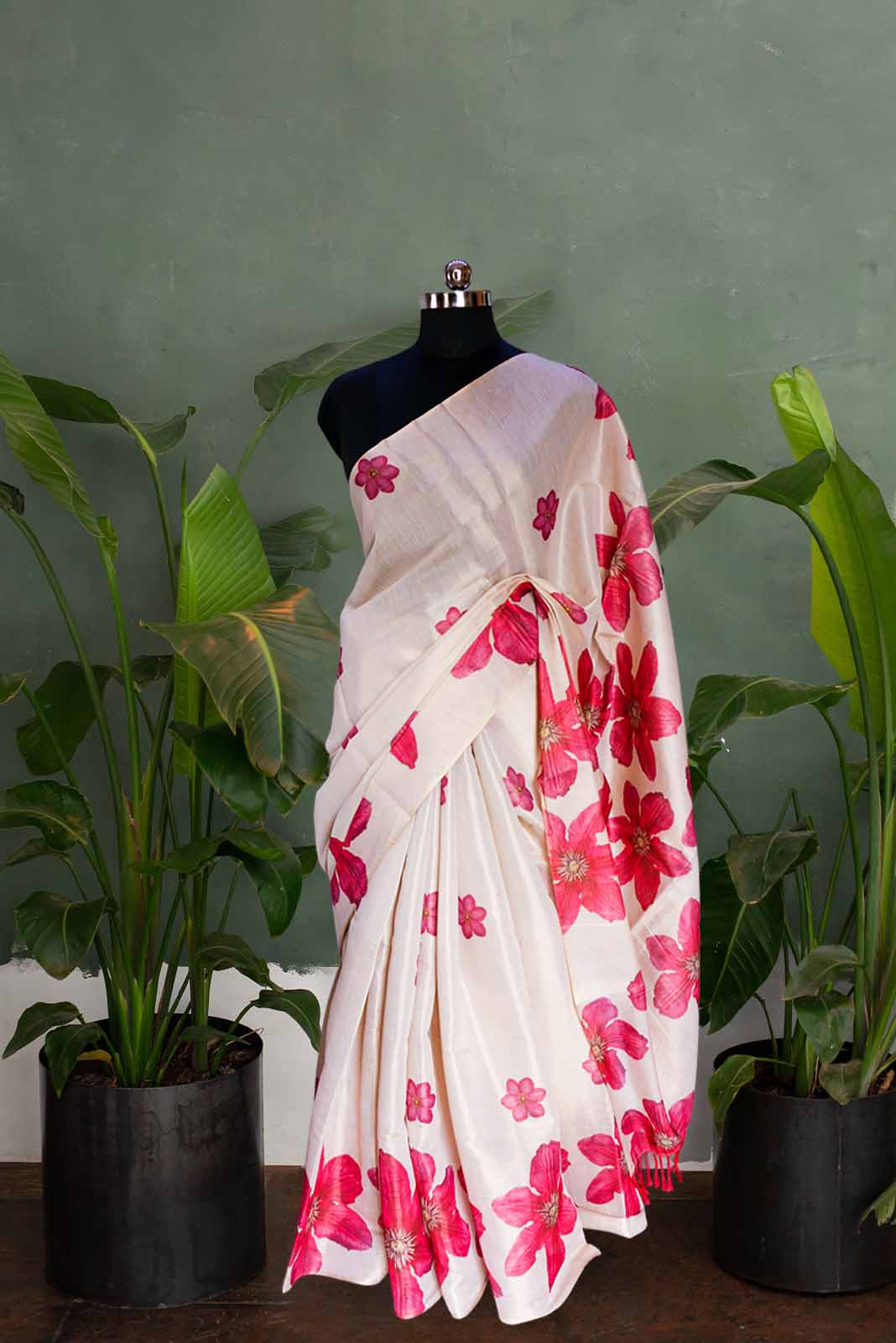 Pink Sunflower Tissue Saree