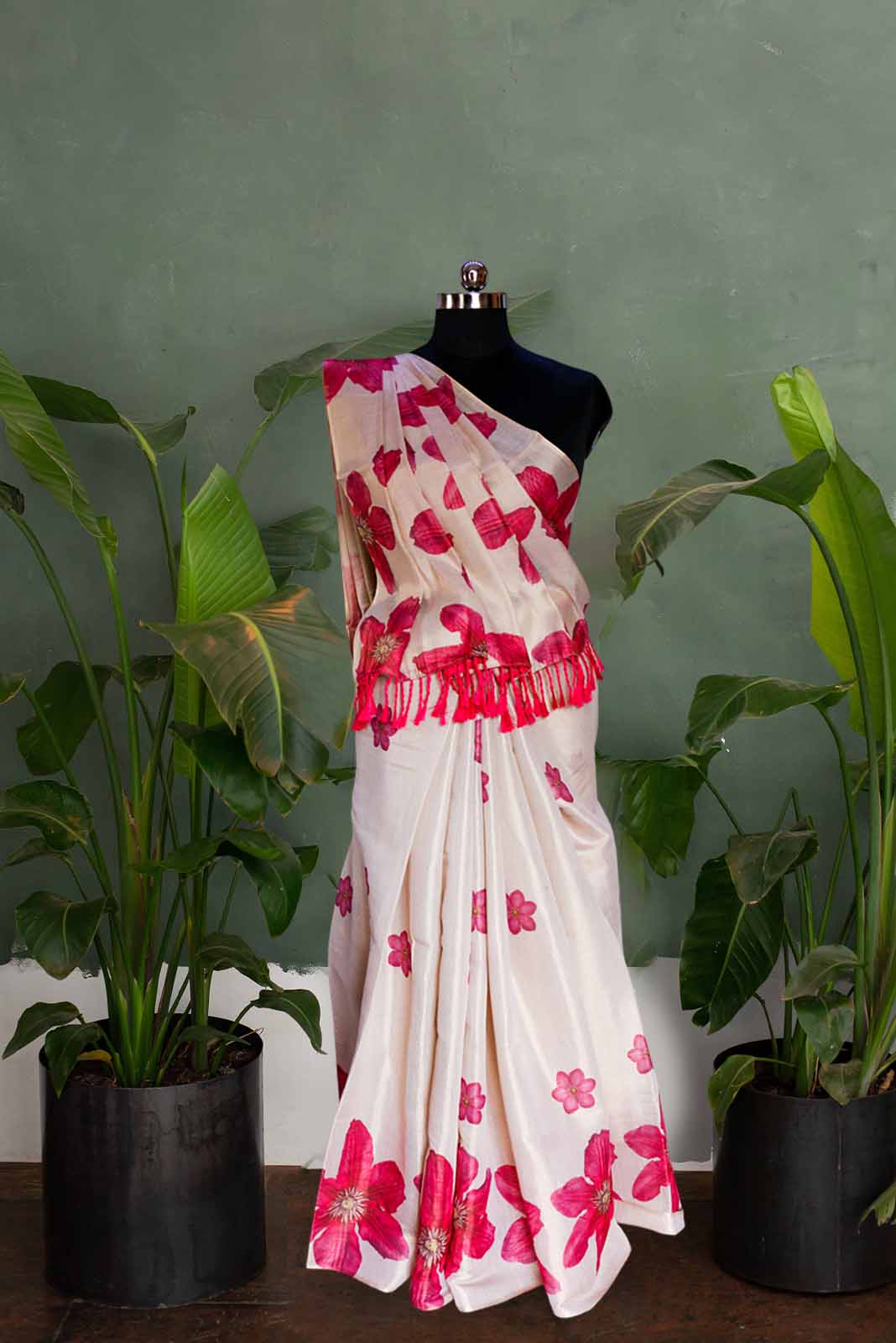 Pink Sunflower Tissue Saree