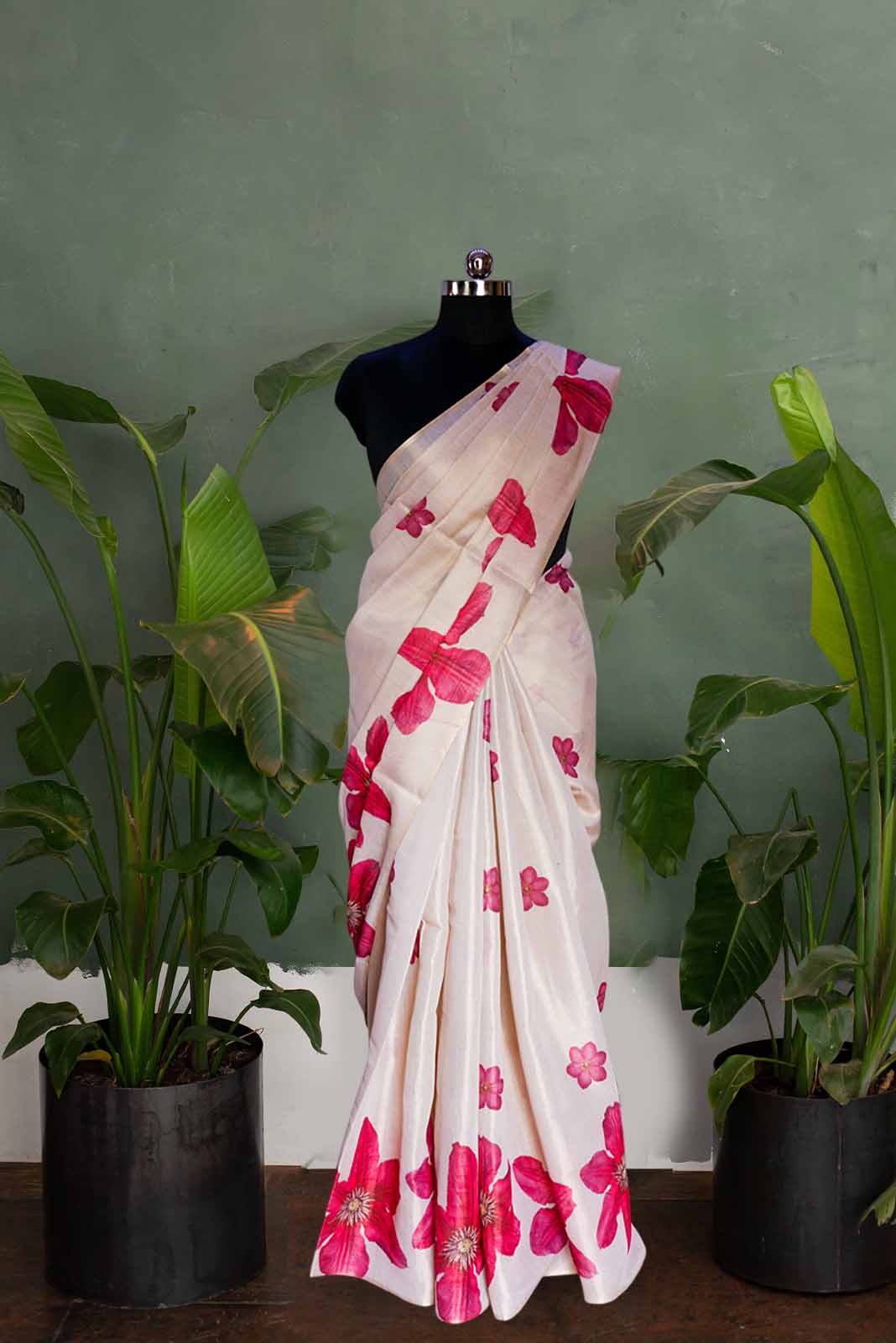 Pink Sunflower Tissue Saree
