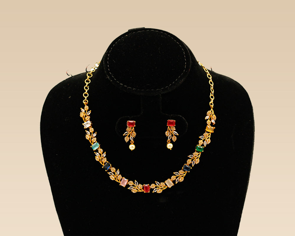 Multicoloured AD Necklace Set