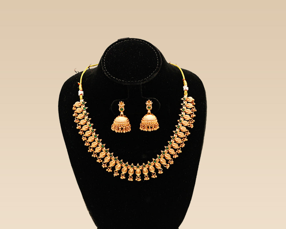 Traditional Gold Plated Necklace With Earings