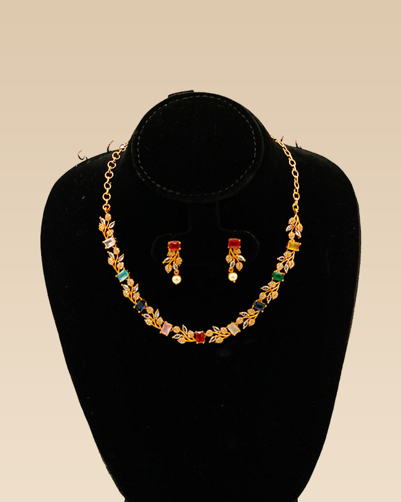 Multicoloured AD Necklace Set