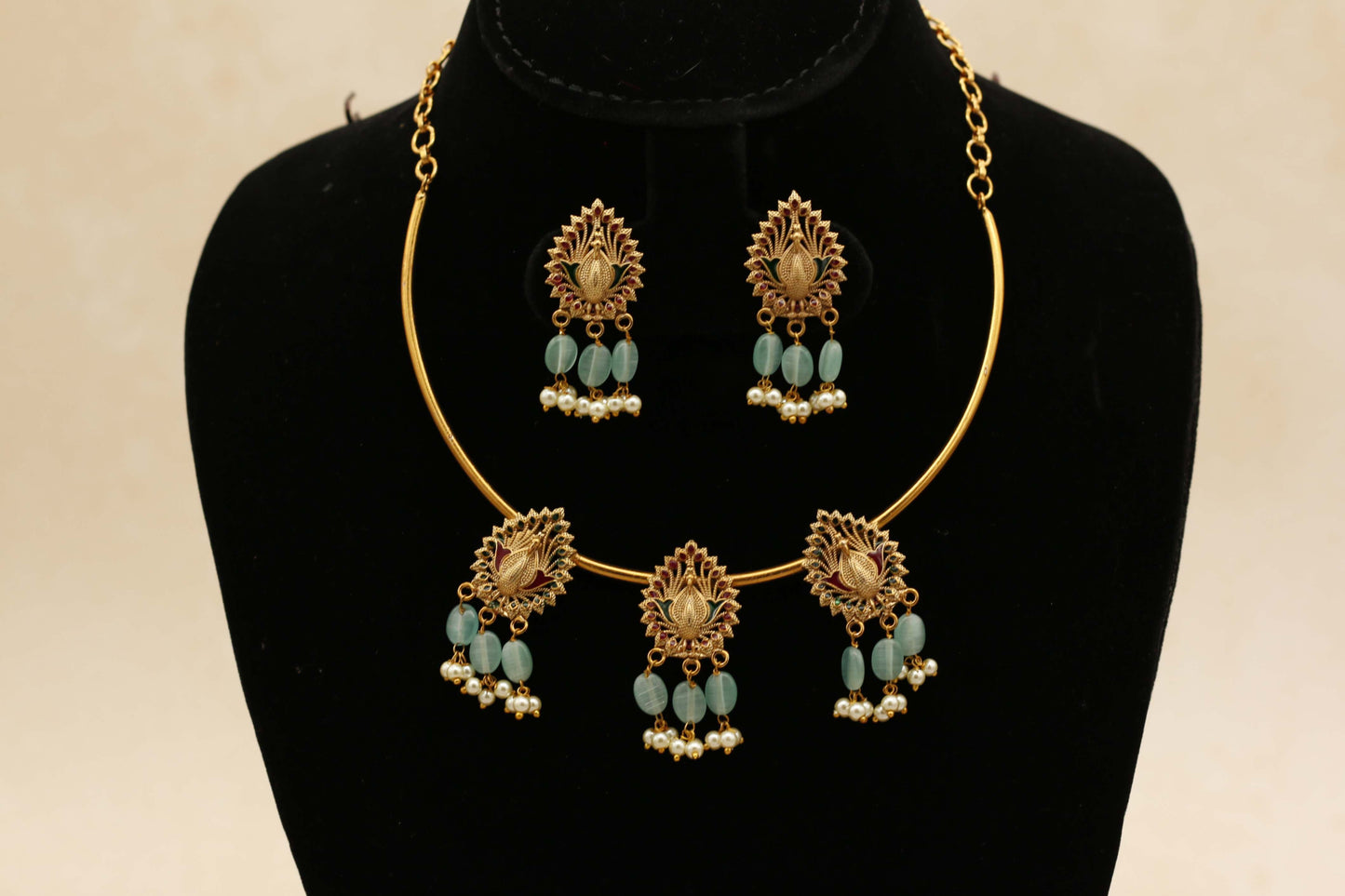 Blue Turquoise Kundan Hasli Choker Set