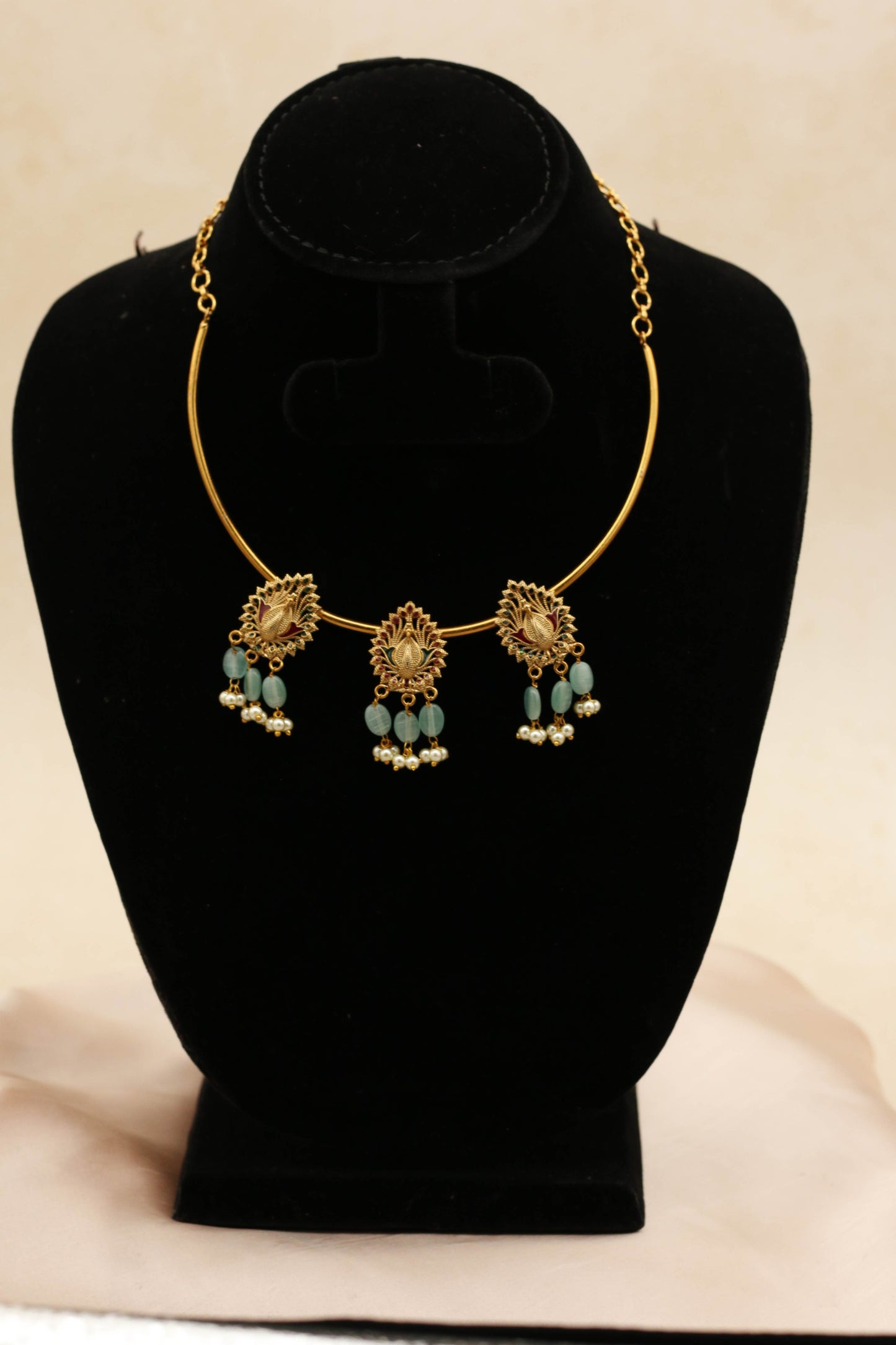 Blue Turquoise Kundan Hasli Choker Set