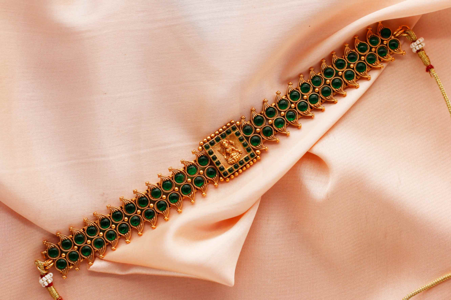Green Stone Lakshmi Choker With Cute Earings Set.