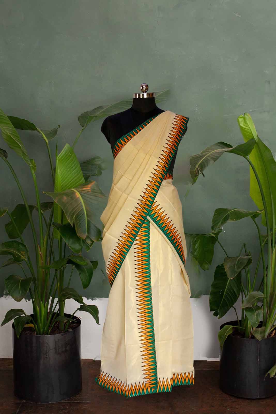 Zig Zag Print Kerala Traditional Tissue Set mundu.