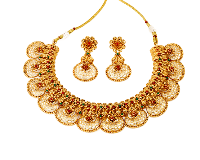 Chandhubali Floral Antique Kemp Necklace Set