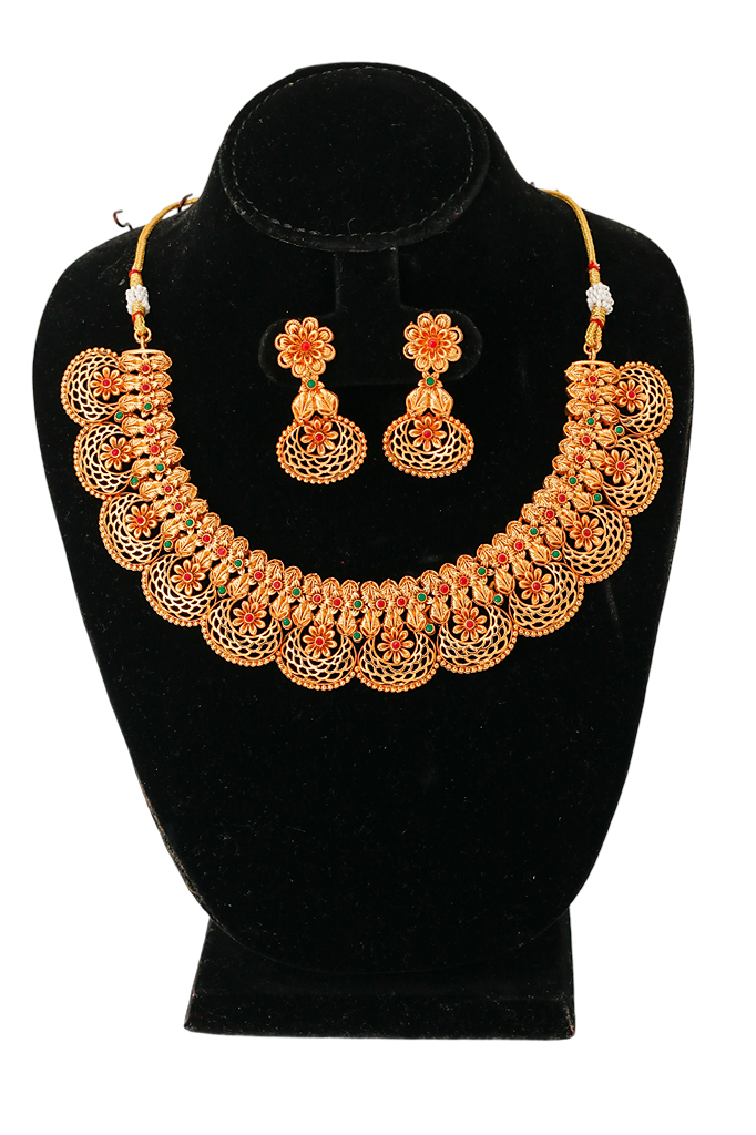 Chandhubali Floral Antique Kemp Necklace Set