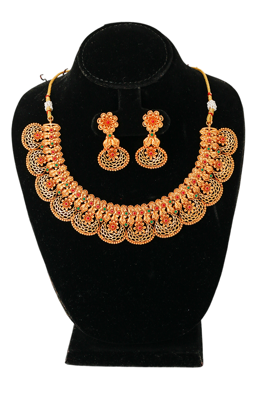 Chandhubali Floral Antique Kemp Necklace Set