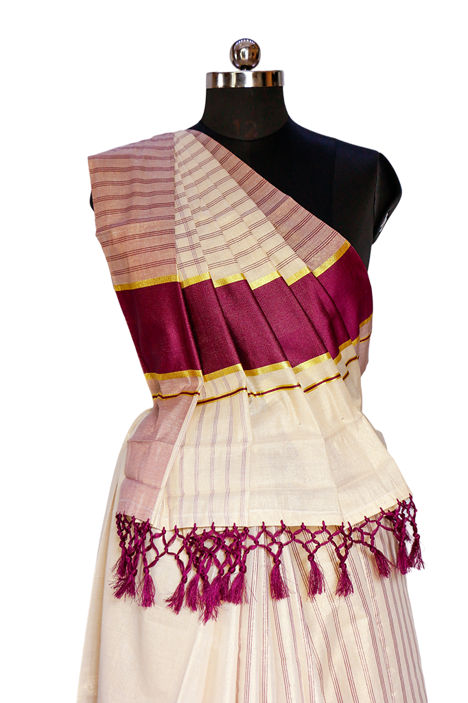 Purple Checked Golden Tissue Saree