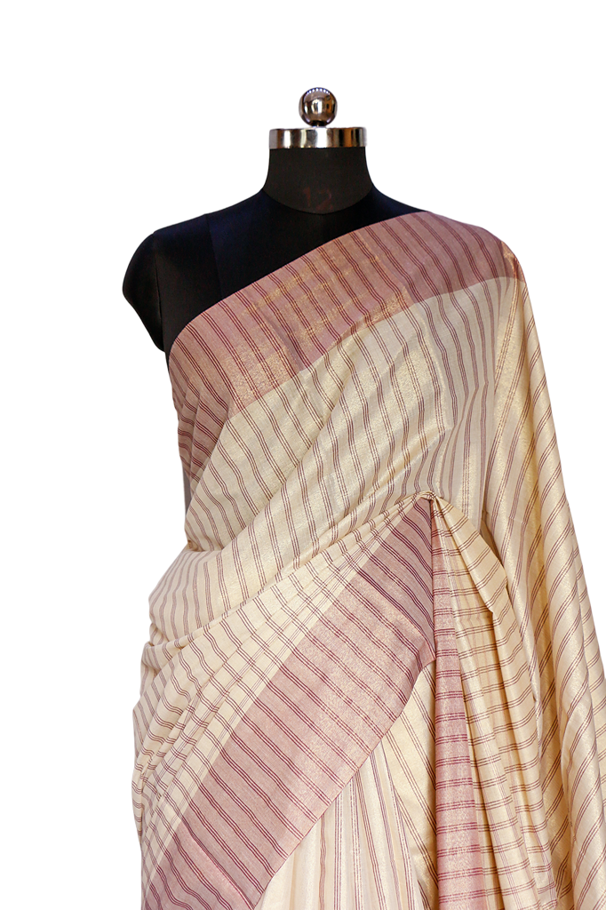 Purple Checked Golden Tissue Saree