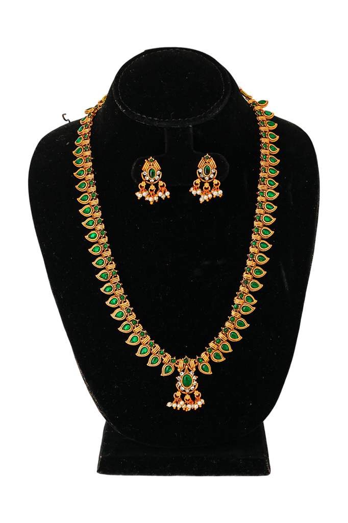 Green Stone Long Necklace Set