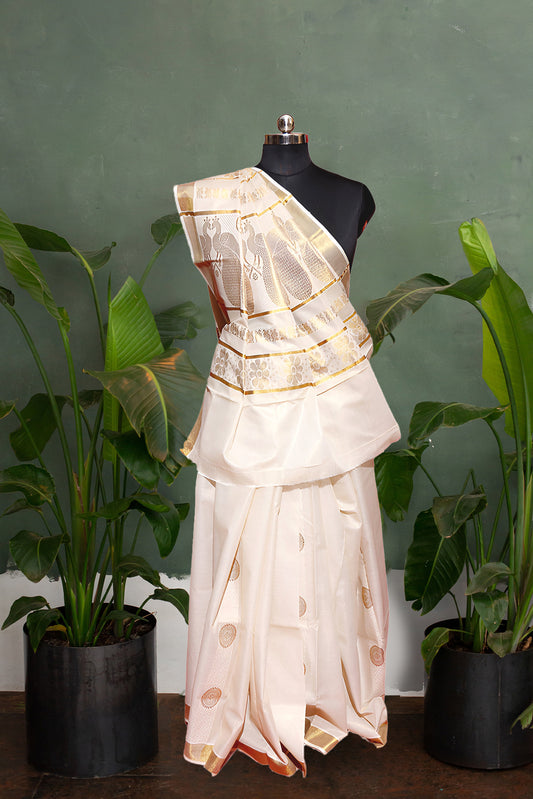 Golden Jaqcquard Work Kerala Cotton Kasavu Saree