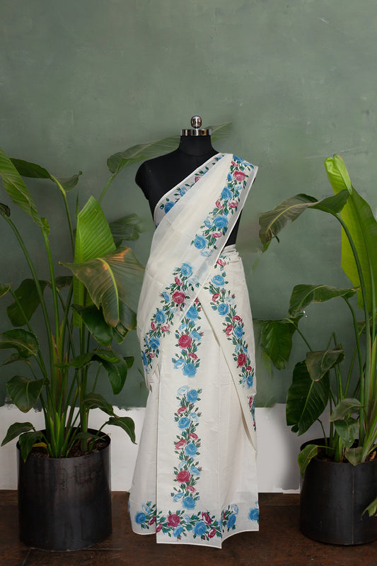 Floral Designer Kerala Cotton Set Mundu