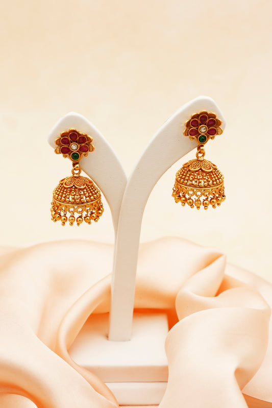 Golden Blossom Kempstone Jhumka