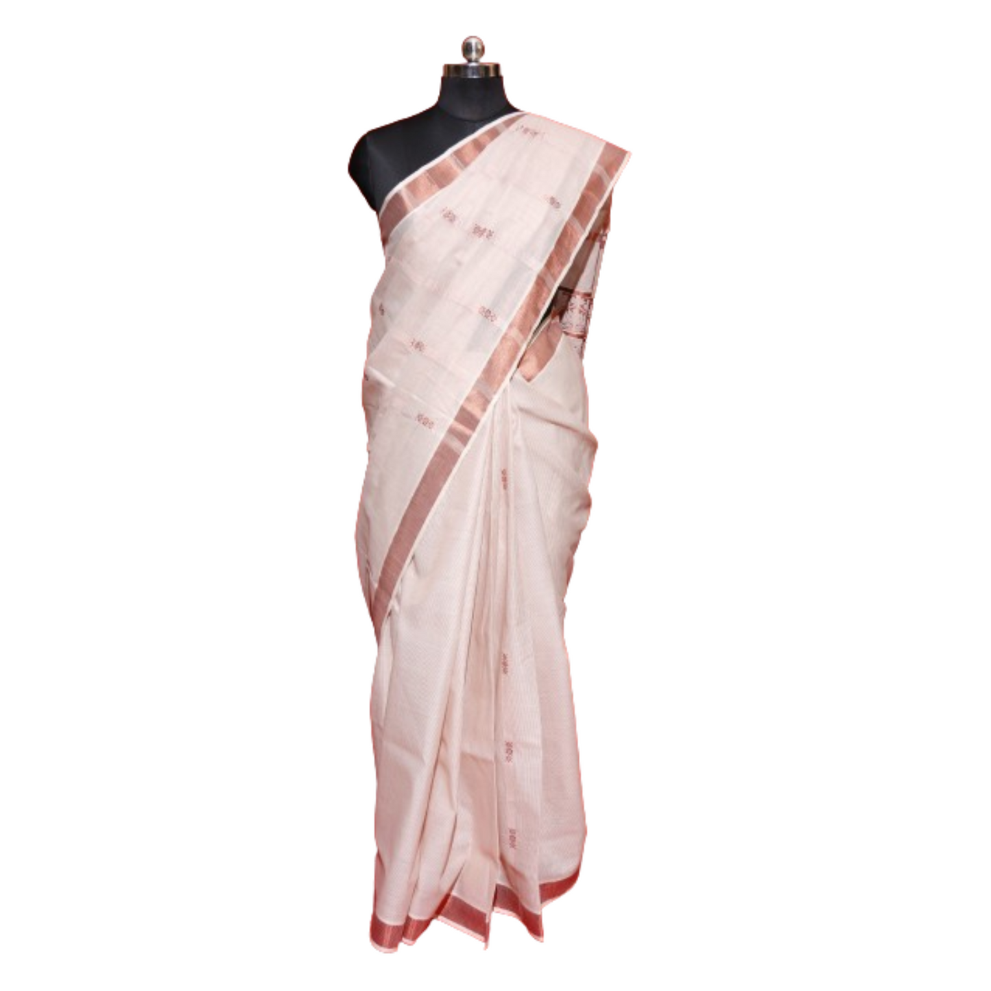 Designer Jaquared Work Copper Kerala Cotton Kasavu Saree