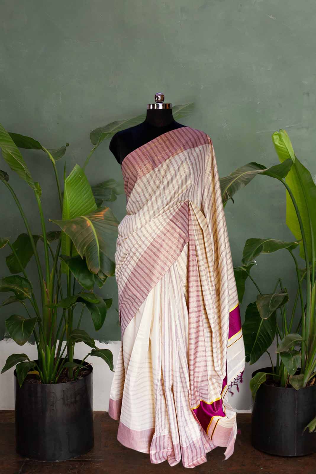 Purple Checked Golden Tissue Saree