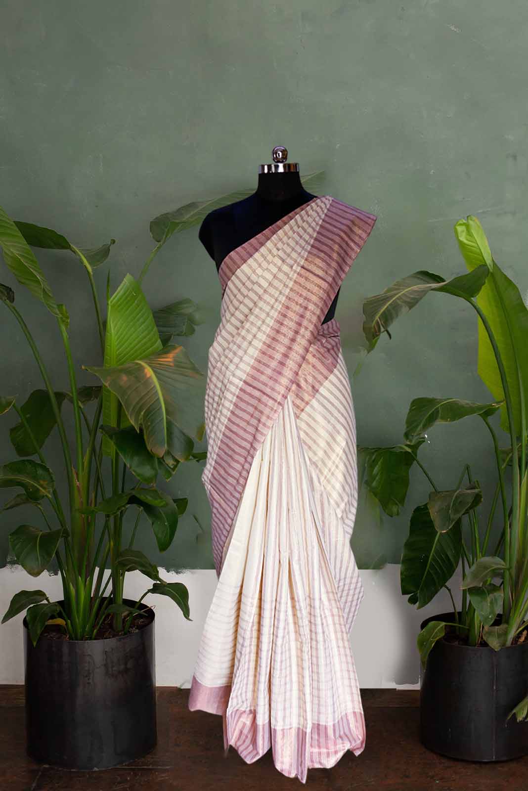 Purple Checked Golden Tissue Saree