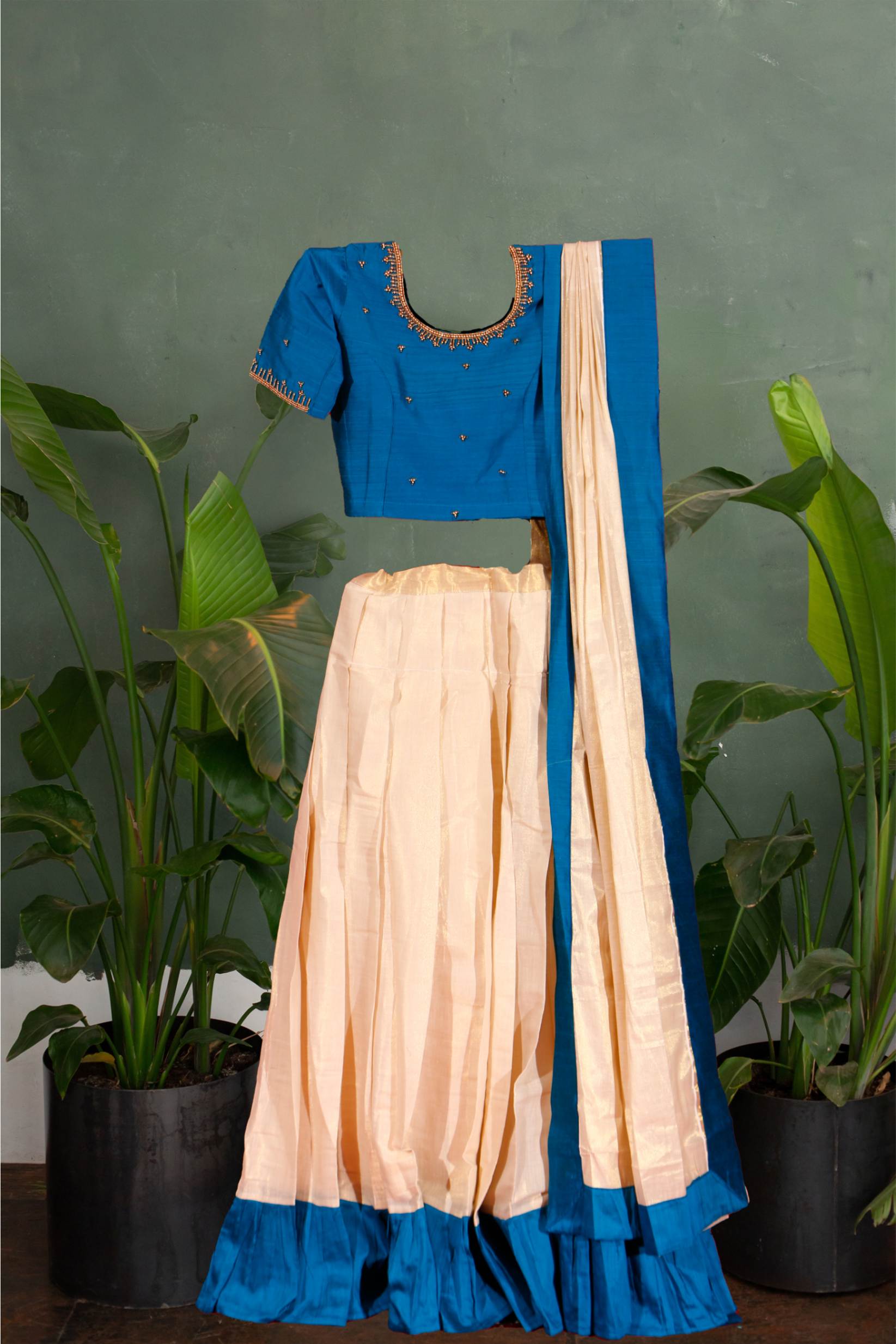 Kerala saree - Vishu special collection Kanikonna print golden tissue  dhavani Skirt stitched Blouse 1 mtr Dm for order @kerala_sarees_settu_mundu  9847460560 In frame:- @__anju_krishna . . . . #kochi #kochishopping  #kozhikode #kannur #