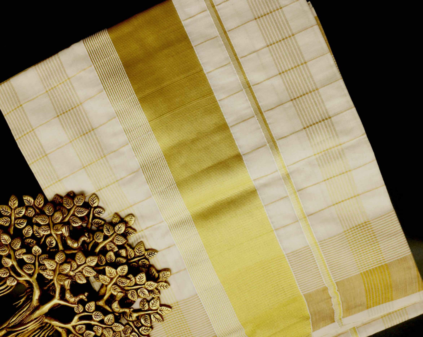 Checked Kerala Cotton Kasavu Saree