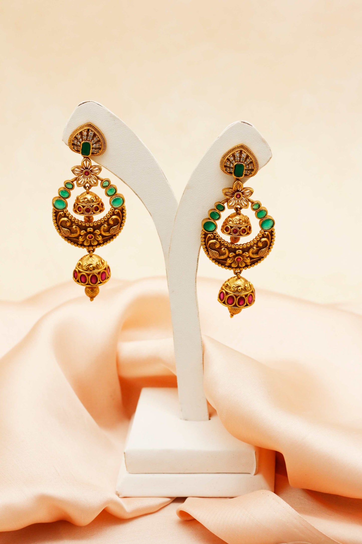 Floral Gemstone Cascade Chandbali