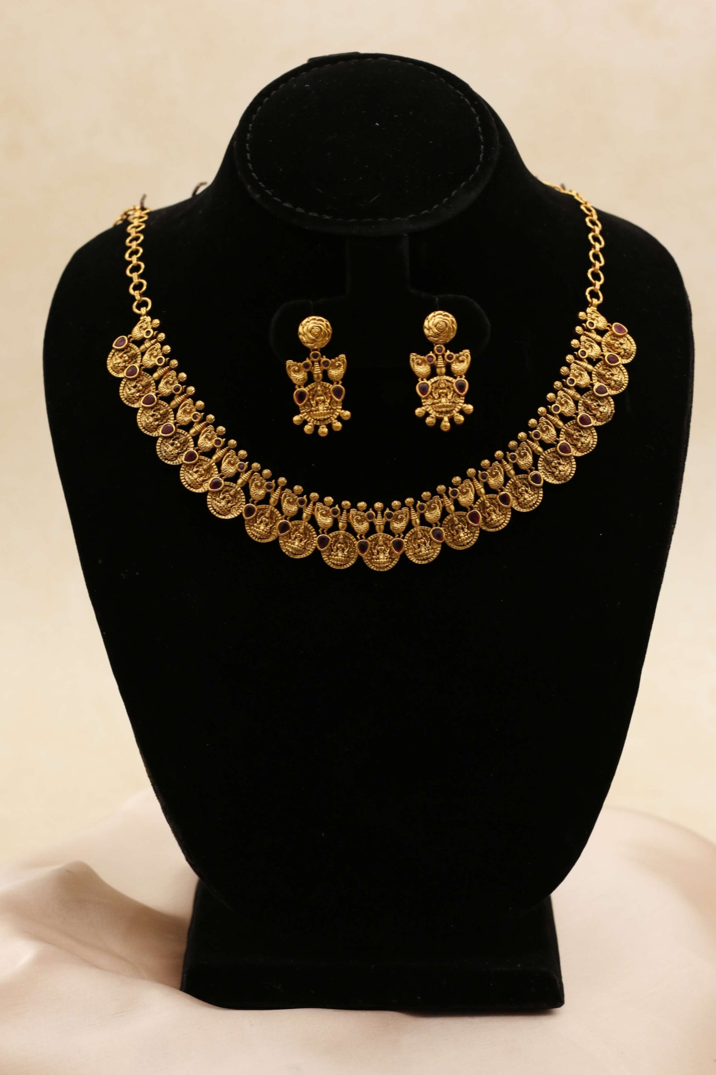 Lakshmi-Peacock Kemp Coin Necklace Set