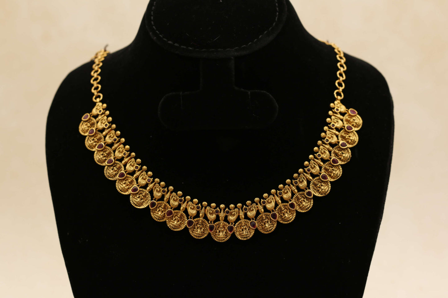 Lakshmi-Peacock Kemp Coin Necklace Set